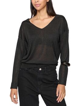 Jersey Vila Novy cuello pico negro brillante para mujer