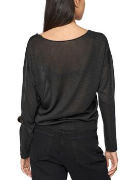 Jersey Vila Novy cuello pico negro brillante para mujer