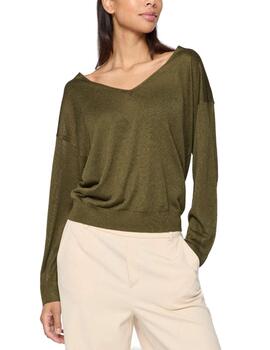 Jersey Vila Novy cuello pico verde brillante para mujer