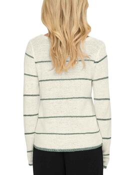 Jersey Only Geena cuello pico blanco raya verde para mujer