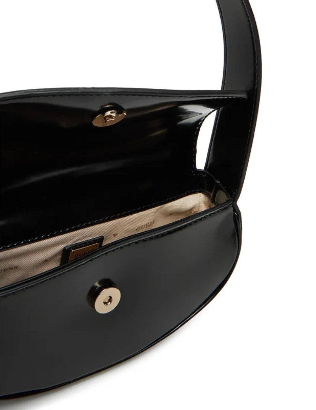 Bolso de hombro Guess Arnela flap negro charol para mujer