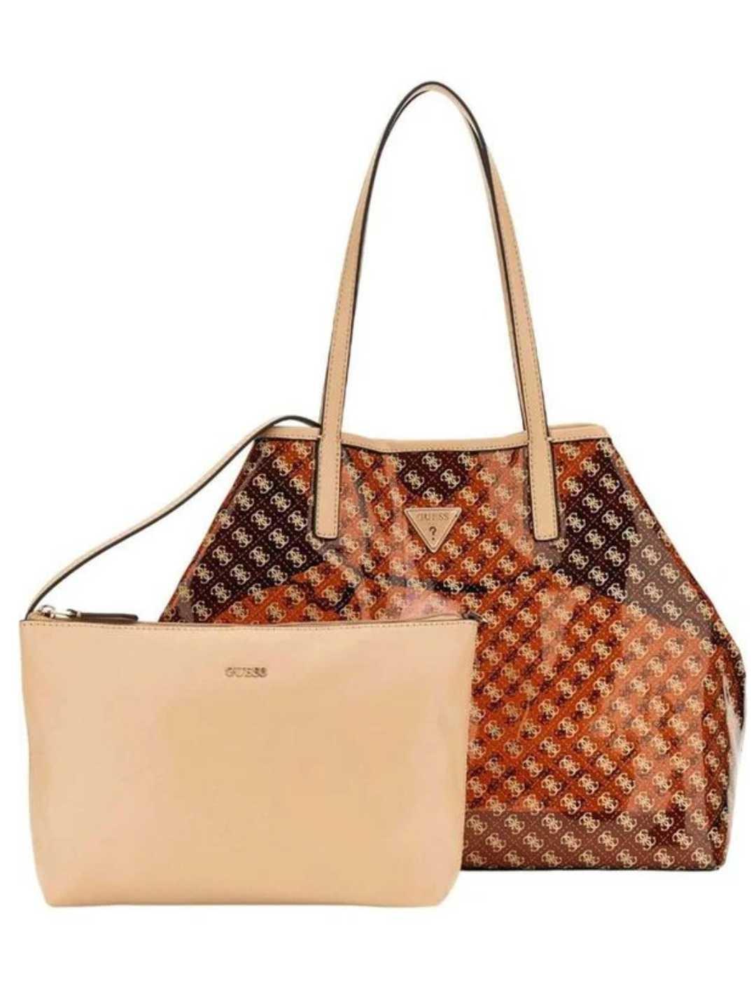 Bolso Guess Tuana Tote marrón logo transparente para mujer