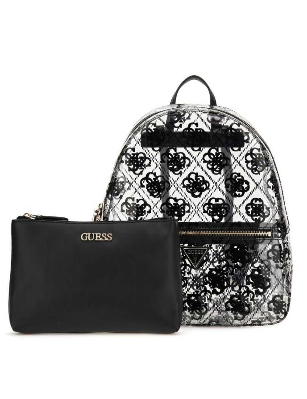 Mochila Guess Tuana negro logo transparente para mujer