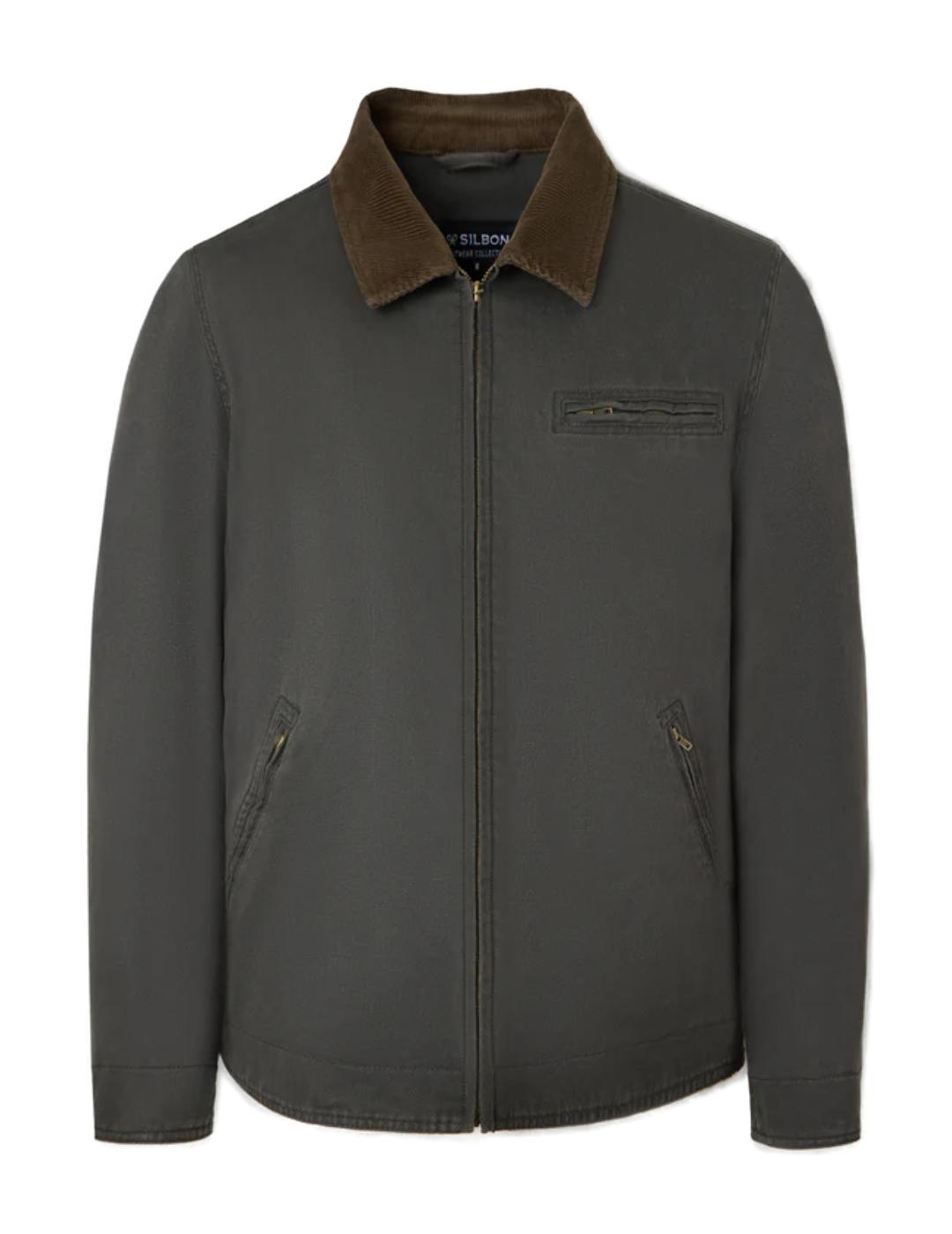 Chaqueta Silbon Clasica cuello pana verde-NG
