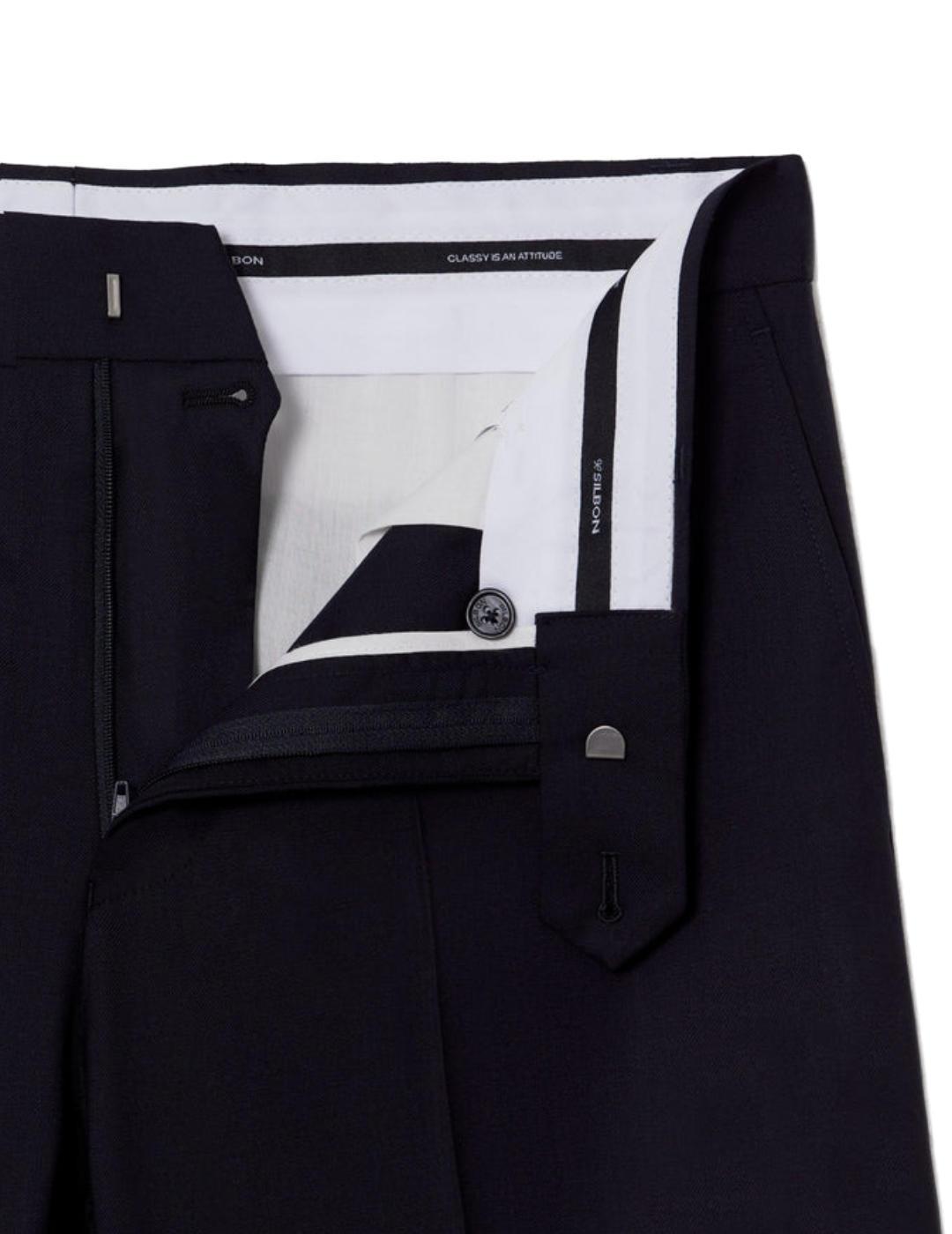 Pantalón Silbon traje stretch azul marino lana para hombre