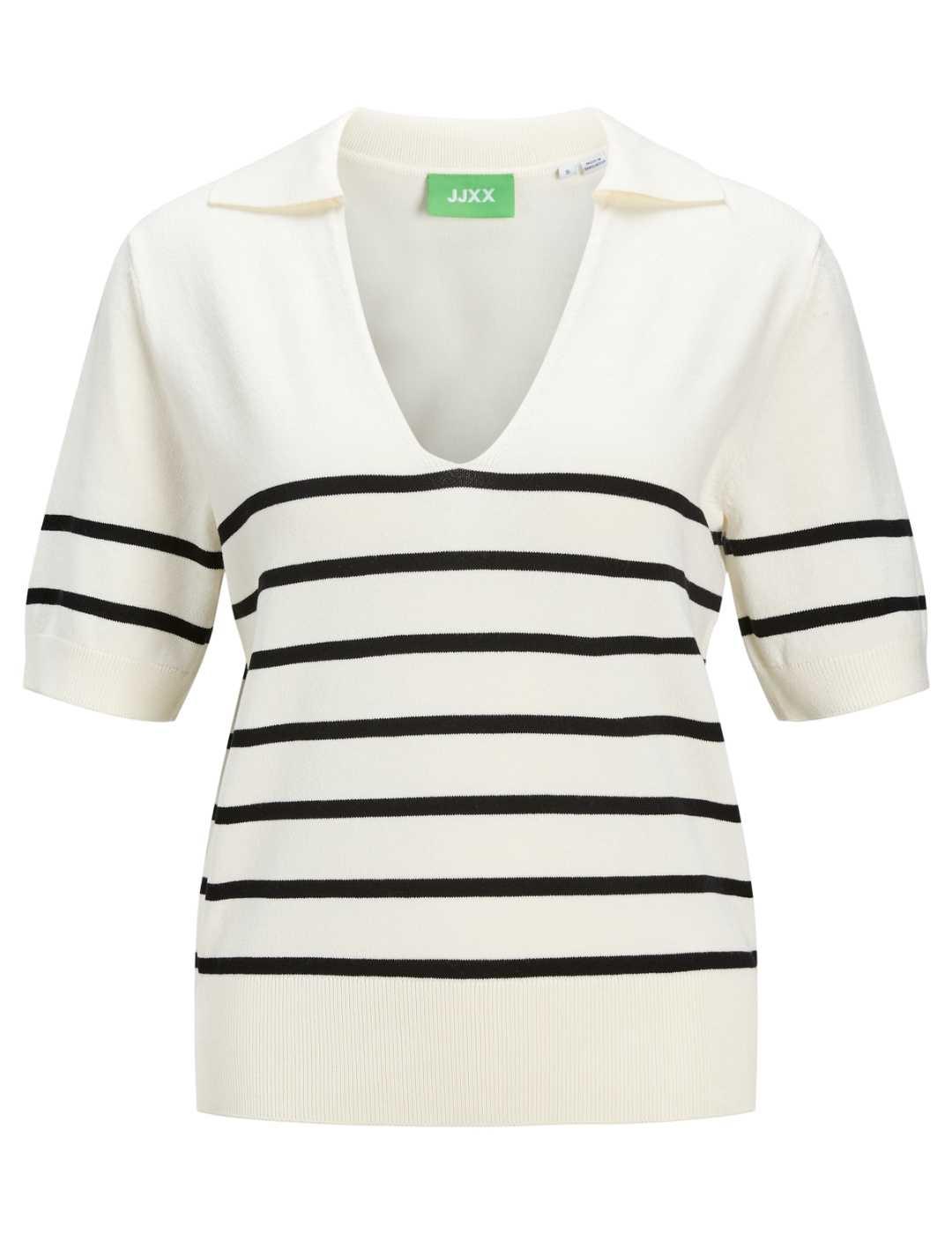 Polo JJXX Layla blanco raya negra manga corta para mujer