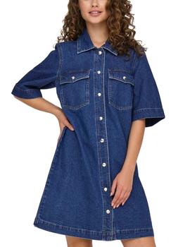 Vestido Only Belle denim azul oscuro manga corta para mujer