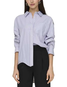 Camisa Only Lema blanca rayas azules letras espalda de mujer