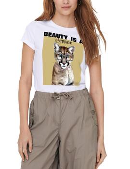 Camiseta Only Vibe blanca tigre de manga corta para mujer
