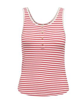 Camiseta Only Devin blanca rayas rojas tirantes para mujer