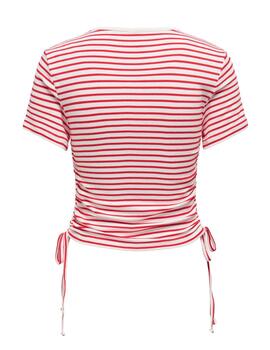 Camiseta crop Only Devin rayas rojo manga corta para mujer