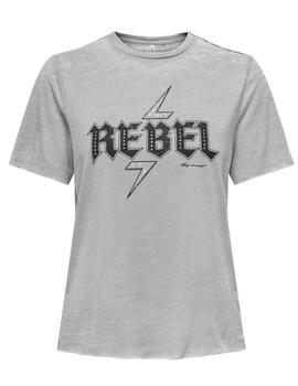 Camiseta Only Nikky gris claro rebel manga corta para mujer