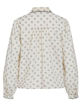Blusa Vila Steffie beige estampado negro manga larga mujer