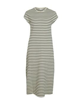 Vestido Vila Sinny midi beige raya negra manga corta mujer