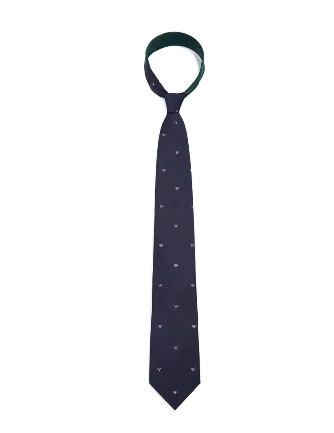 Corbata Silbon azul marino raquetas de seda para hombre