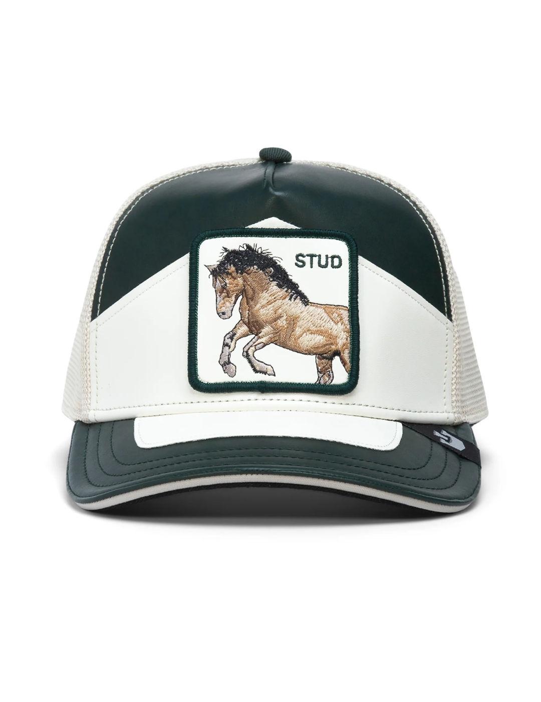 Gorra Goorin Stud caballo verde y blanco de piel unisex
