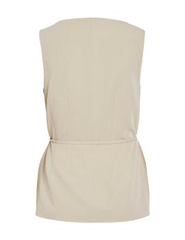 Chaleco Vila Moreja entallado beige cuello cuadrado de mujer