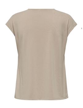 Camiseta Only Free beige cuello pico manga corta para mujer
