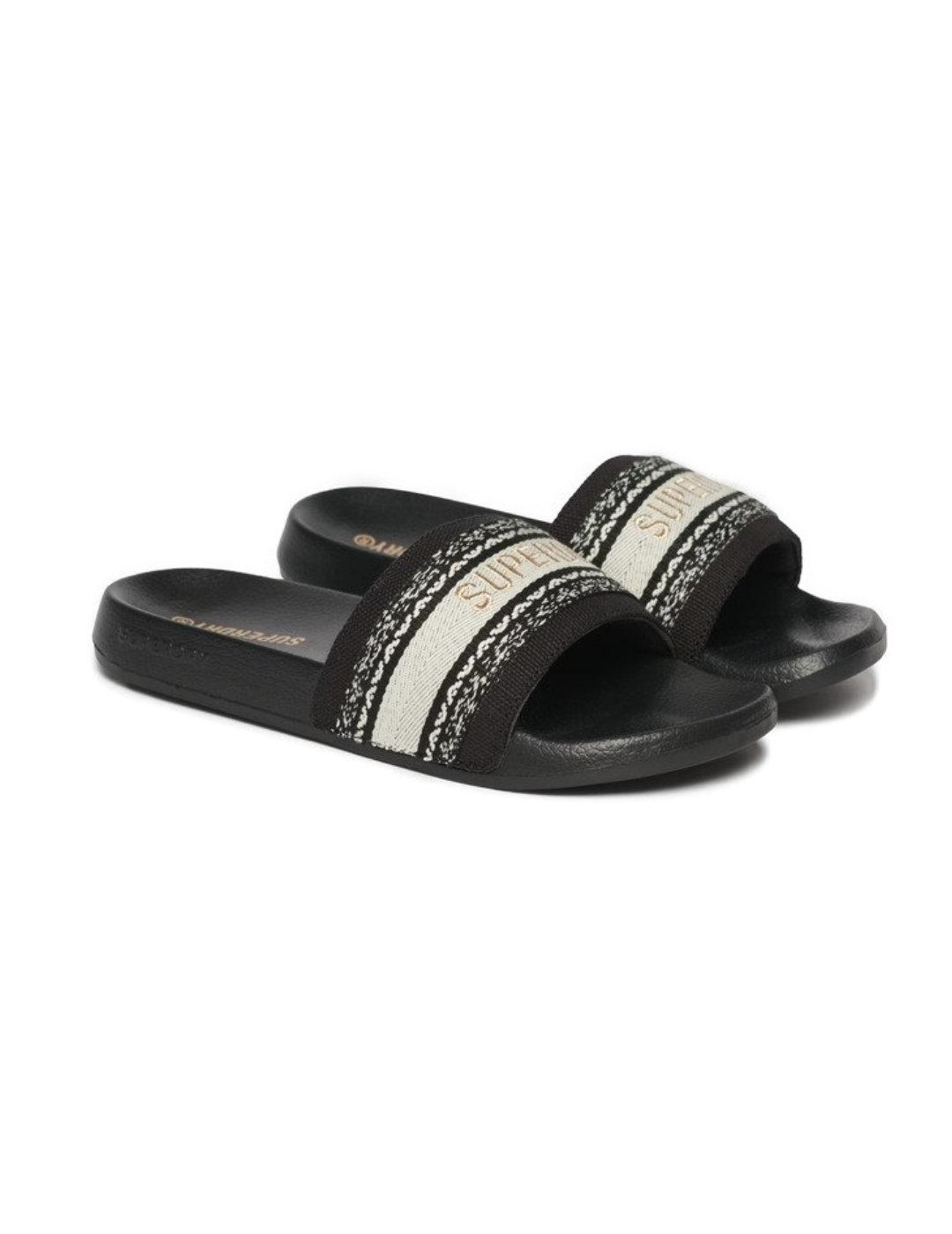 Chanclas Superdry Interest negro y beige para mujer