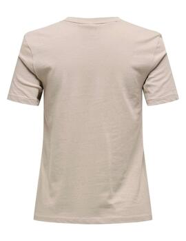 Camiseta Only Kita beige plumas manga corta para mujer