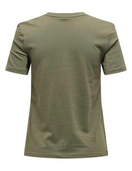 Camiseta Only Kita verde pluma manga corta para mujer