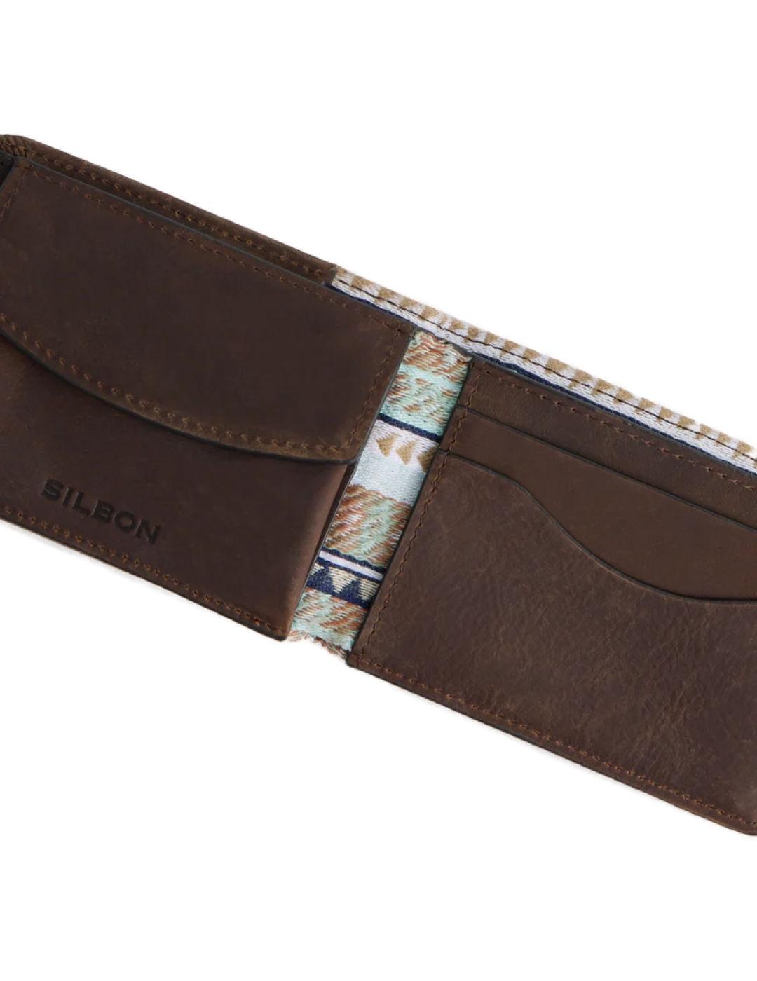 Cartera Silbon marrón tejido étnico de solapa para hombre