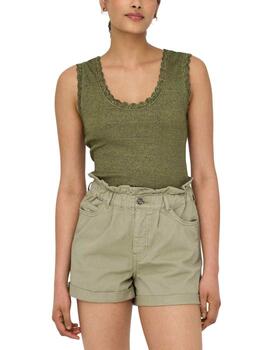 Camiseta básica Only Carla verde oro tirantes anchos mujer