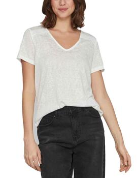 Camiseta básica Vila Amer cuello pico blanca de mujer