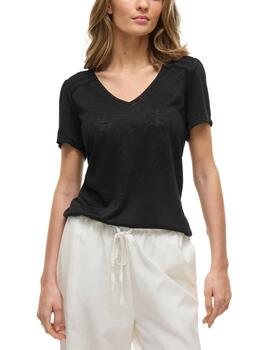Camiseta básica Vila Amer cuello pico negra para mujer