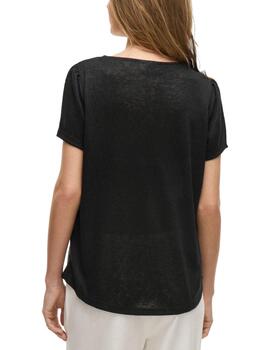 Camiseta básica Vila Amer cuello pico negra para mujer
