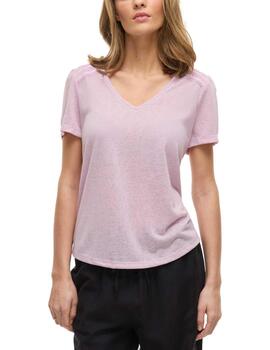 Camiseta básica Vila Amer cuello pico lila pastel para mujer