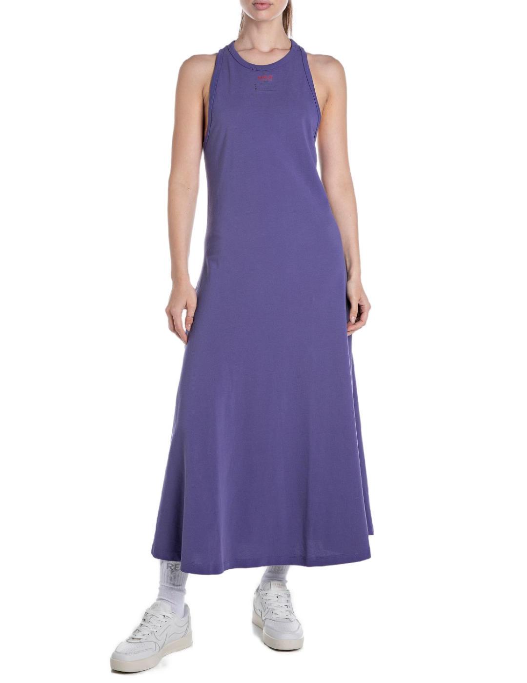 Vestido Replay midi morado cuello halter para mujer