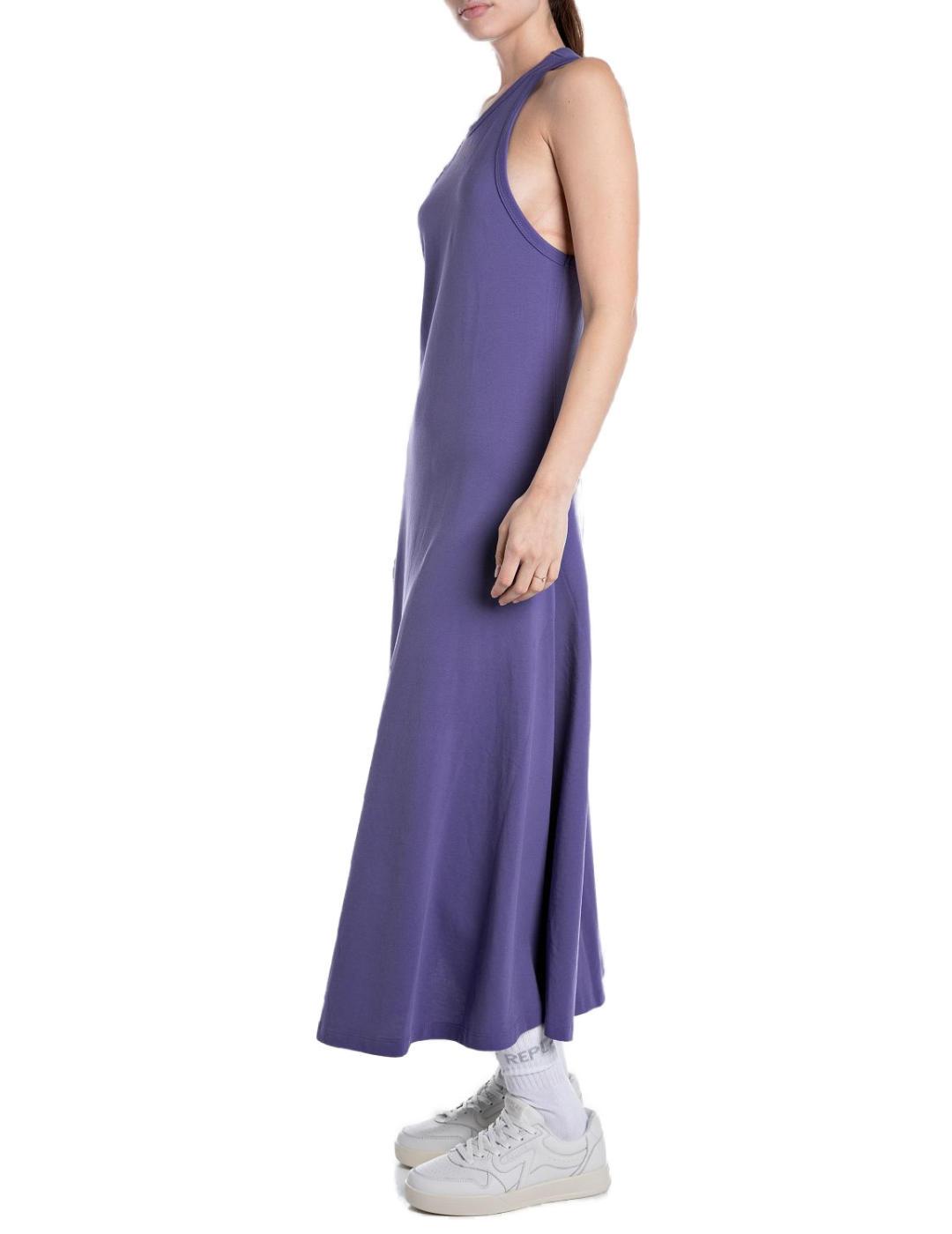 Vestido Replay midi morado cuello halter para mujer