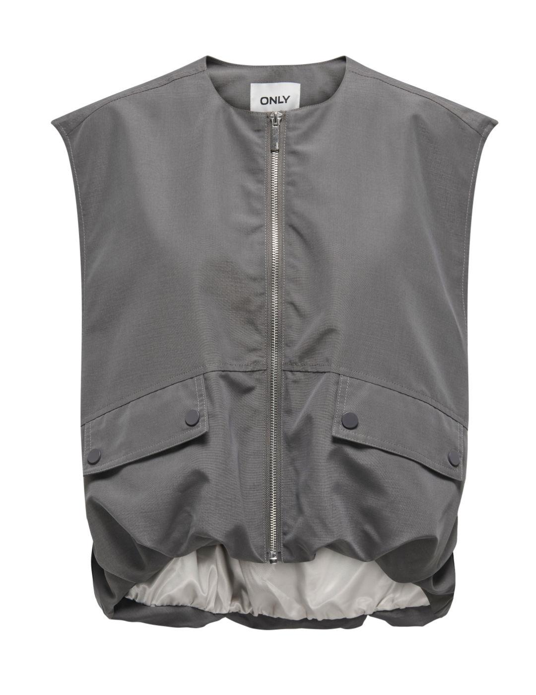 Chaleco Only Mary gris oscuro oversize para mujer