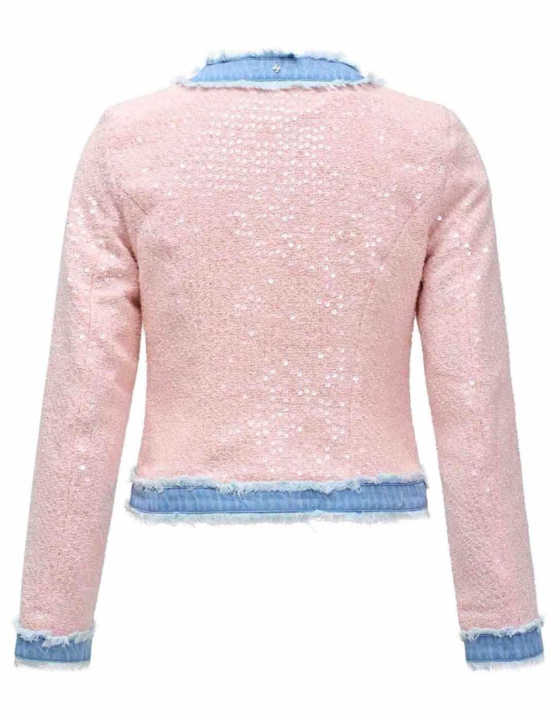 Chaqueta Salsa tweed rosa detalles en denim para mujer