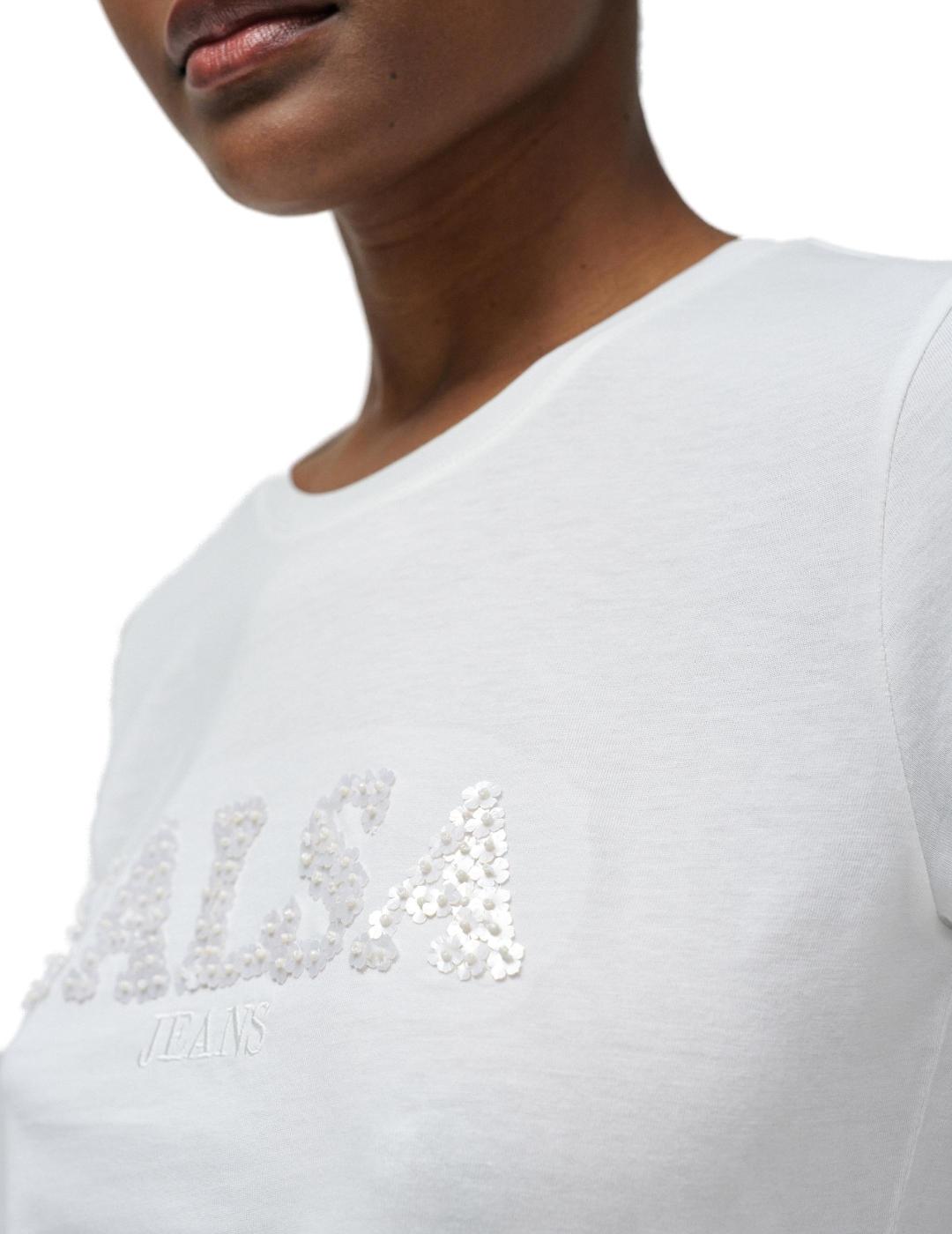 Camiseta Salsa blanca logo floral manga corta para mujer