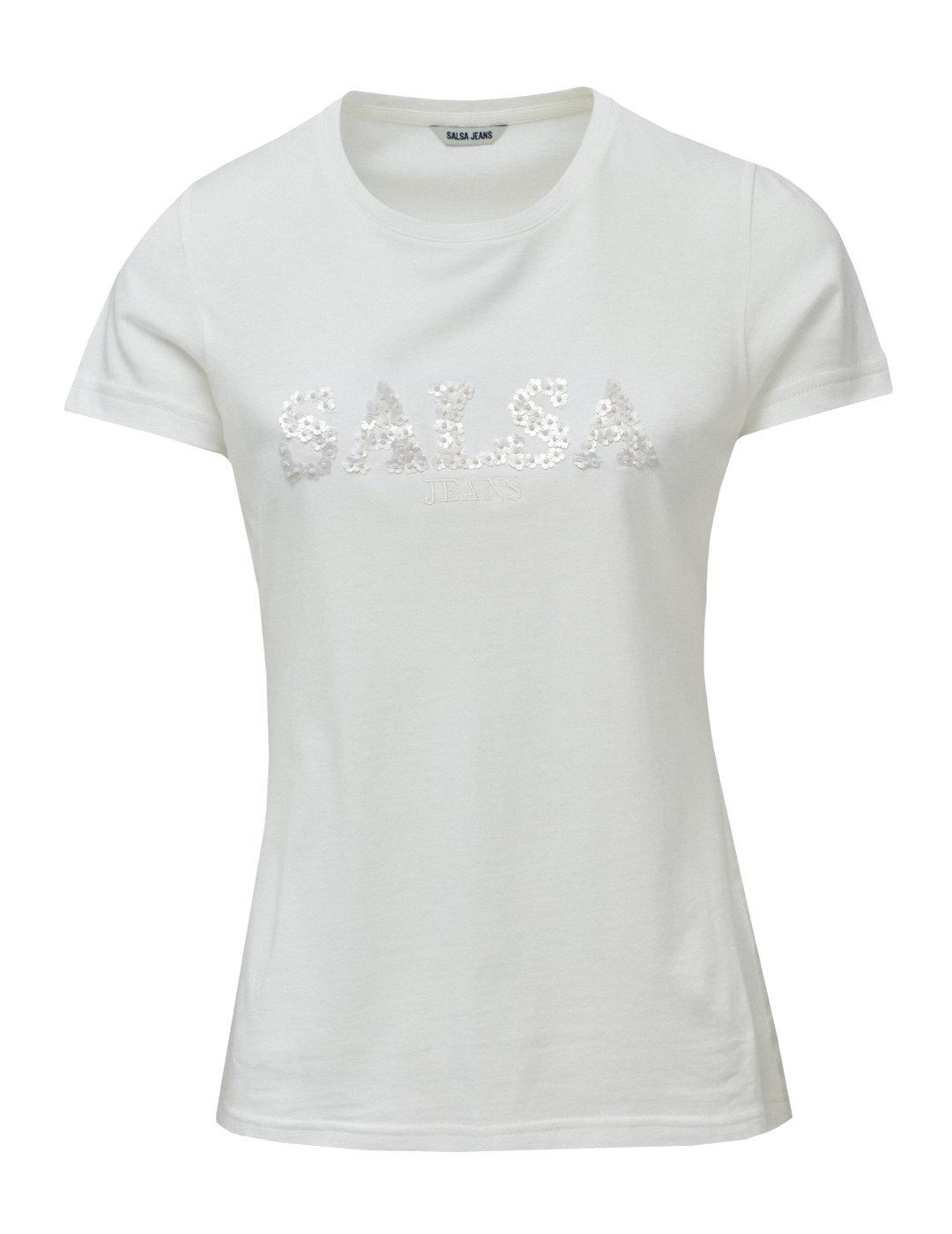 Camiseta Salsa blanca logo floral manga corta para mujer