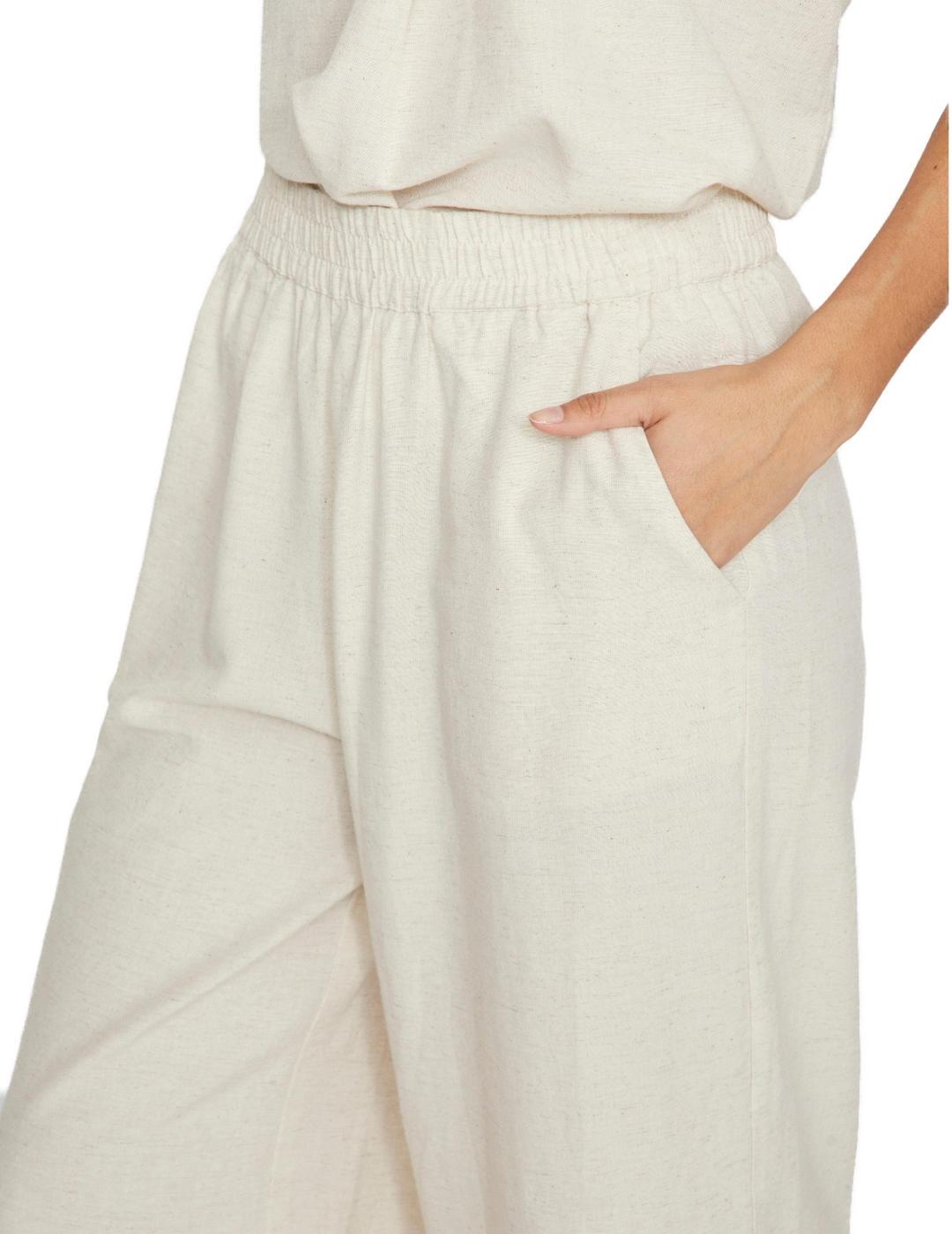 Pantalón Vila Prisilla culotte beige de lino para mujer