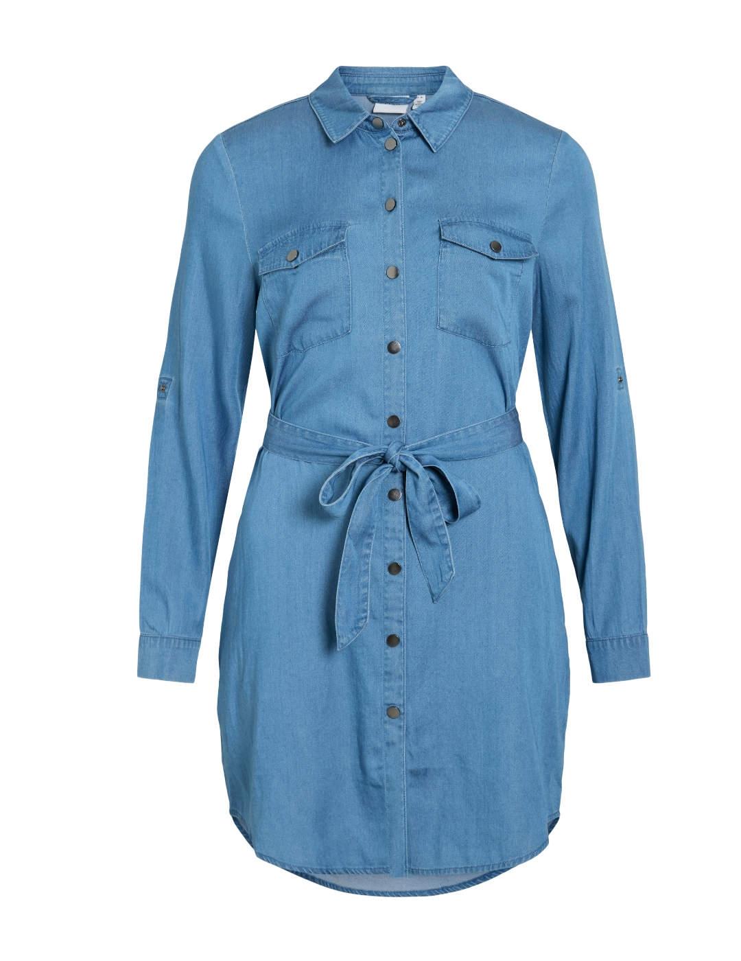 Vestido camisero Vila Bista en Tencel azul medio para mujer