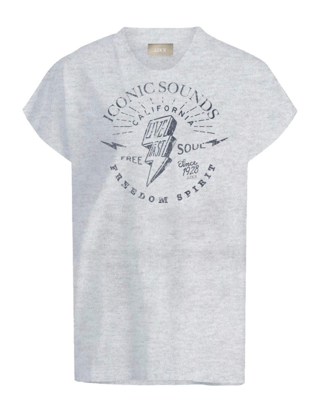 Camiseta JJXX Astrid gris claro manga corta para mujer