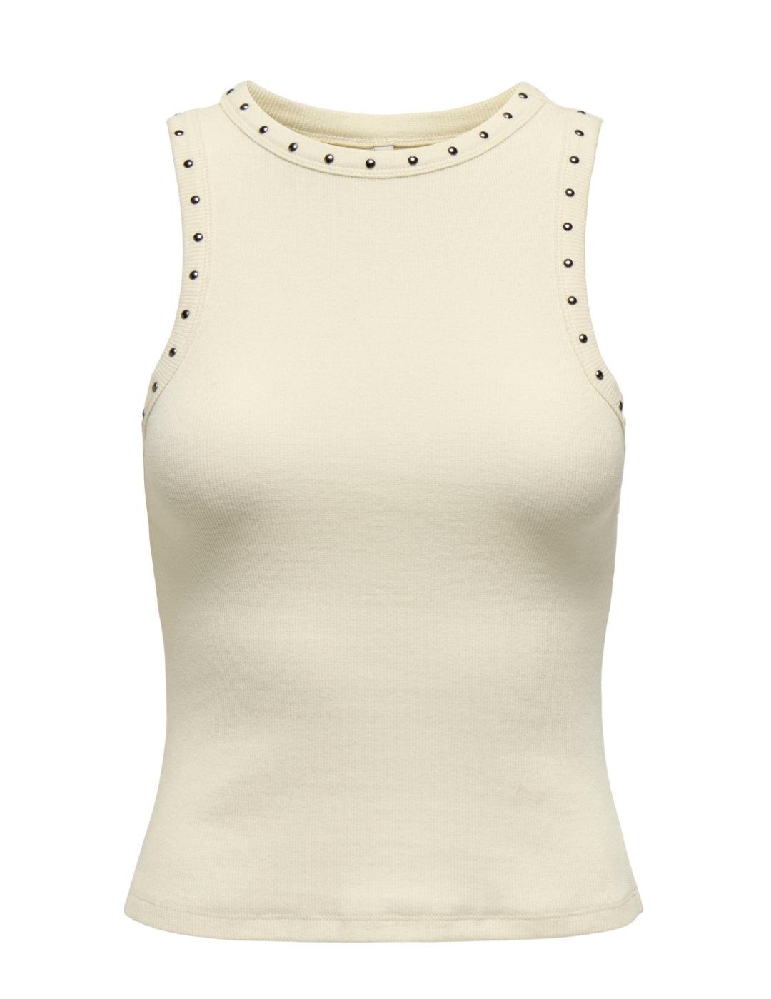 Top Only Jean tirante ancho crudo tachuelas para mujer