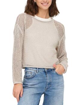 Jersey Only Siena beige de punto troquelado para mujer