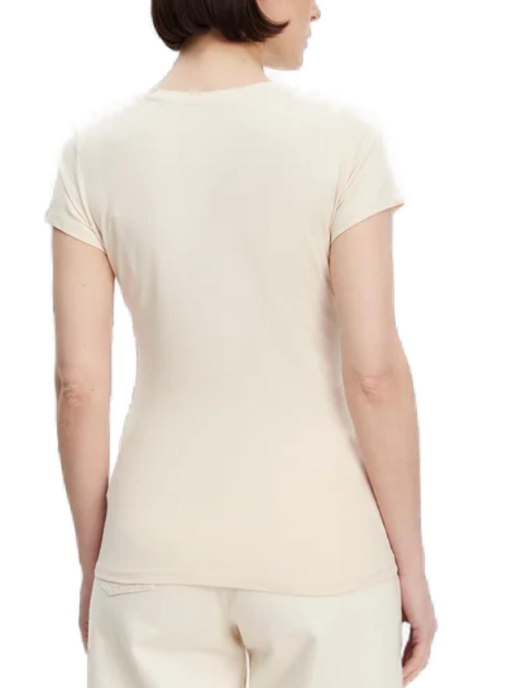 Camiseta Guess Dot Logo beige manga corta para mujer