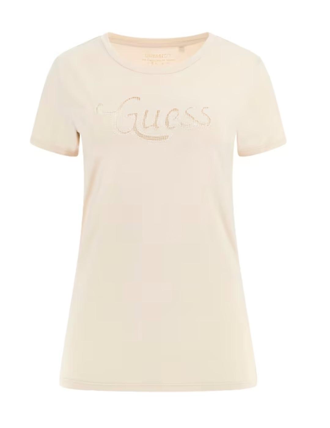 Camiseta Guess Dot Logo beige manga corta para mujer