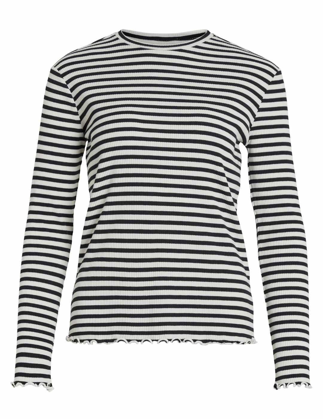 Camiseta Vila Thessa blanco raya negro manga larga de mujer