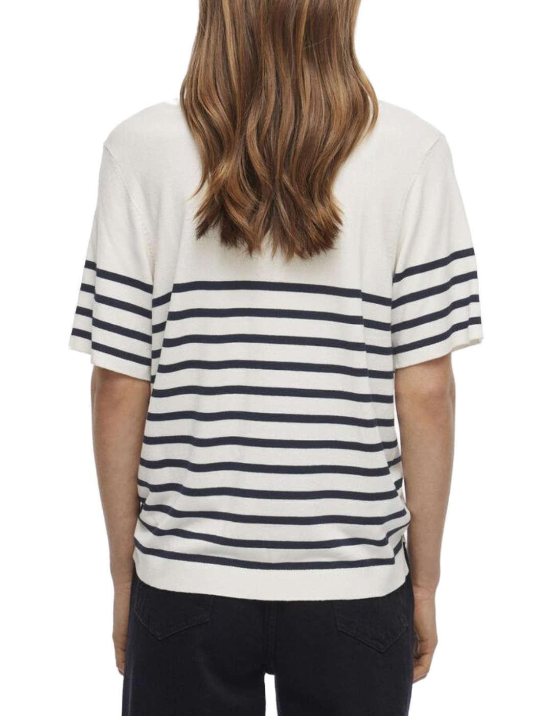Camiseta Vila Wennie blanco raya negra de punto para mujer