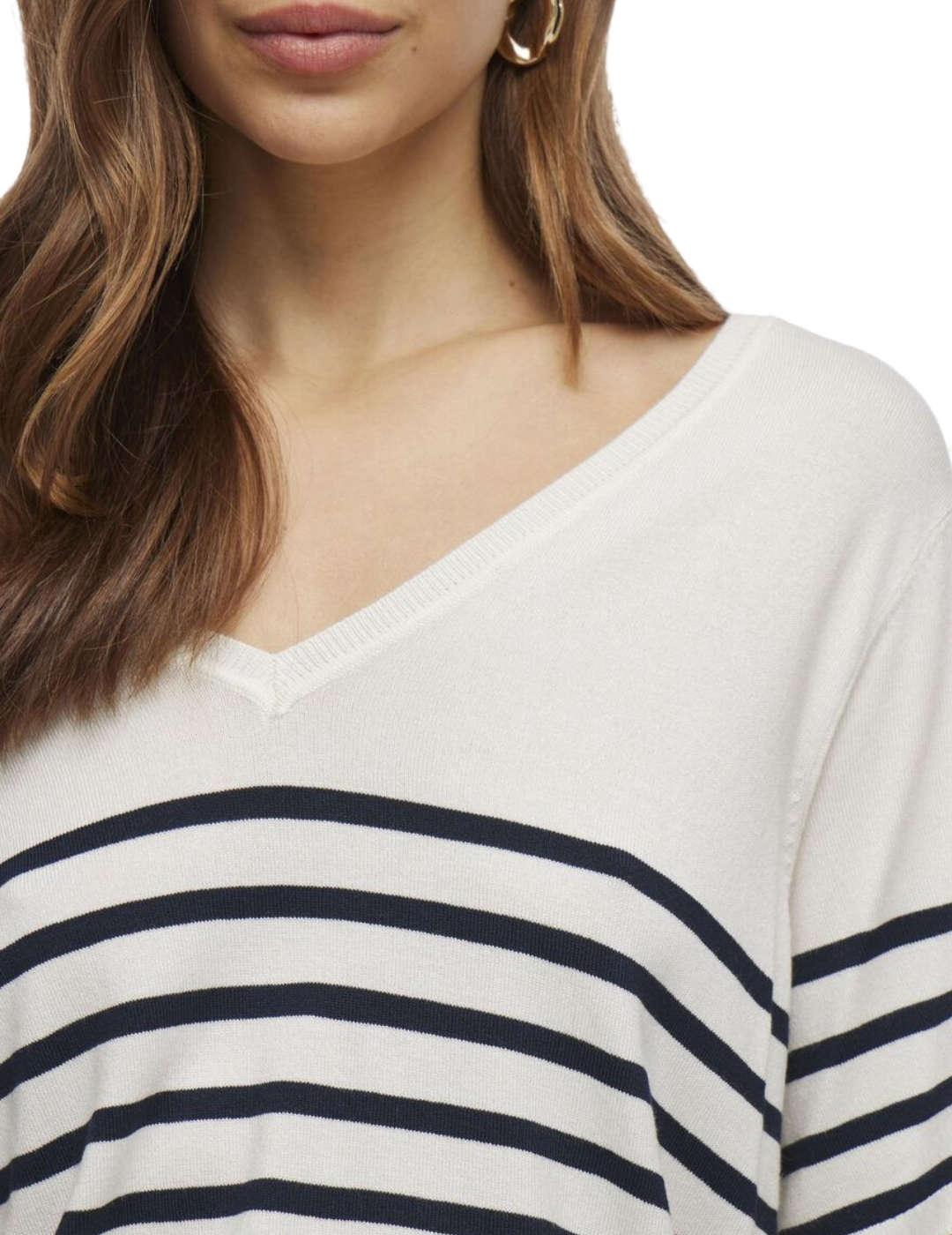 Camiseta Vila Wennie blanco raya negra de punto para mujer