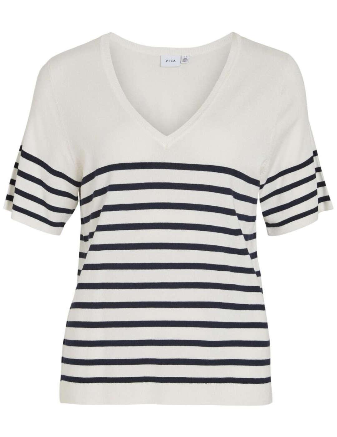 Camiseta Vila Wennie blanco raya negra de punto para mujer