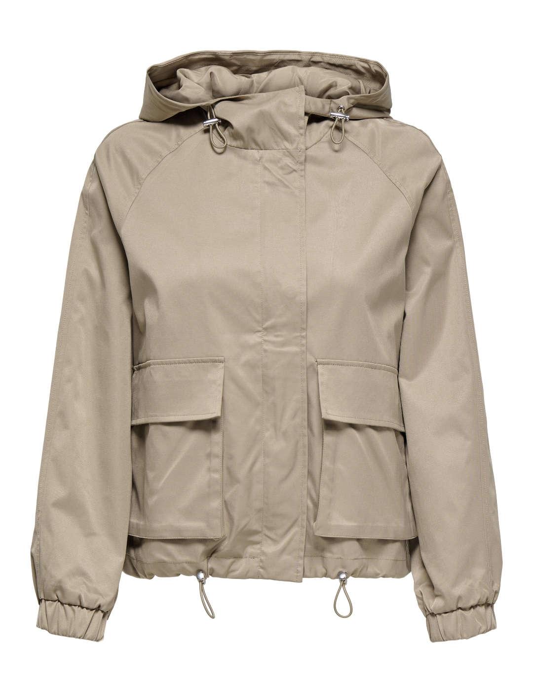 Chaqueta Only Poppi beige con capucha para mujer