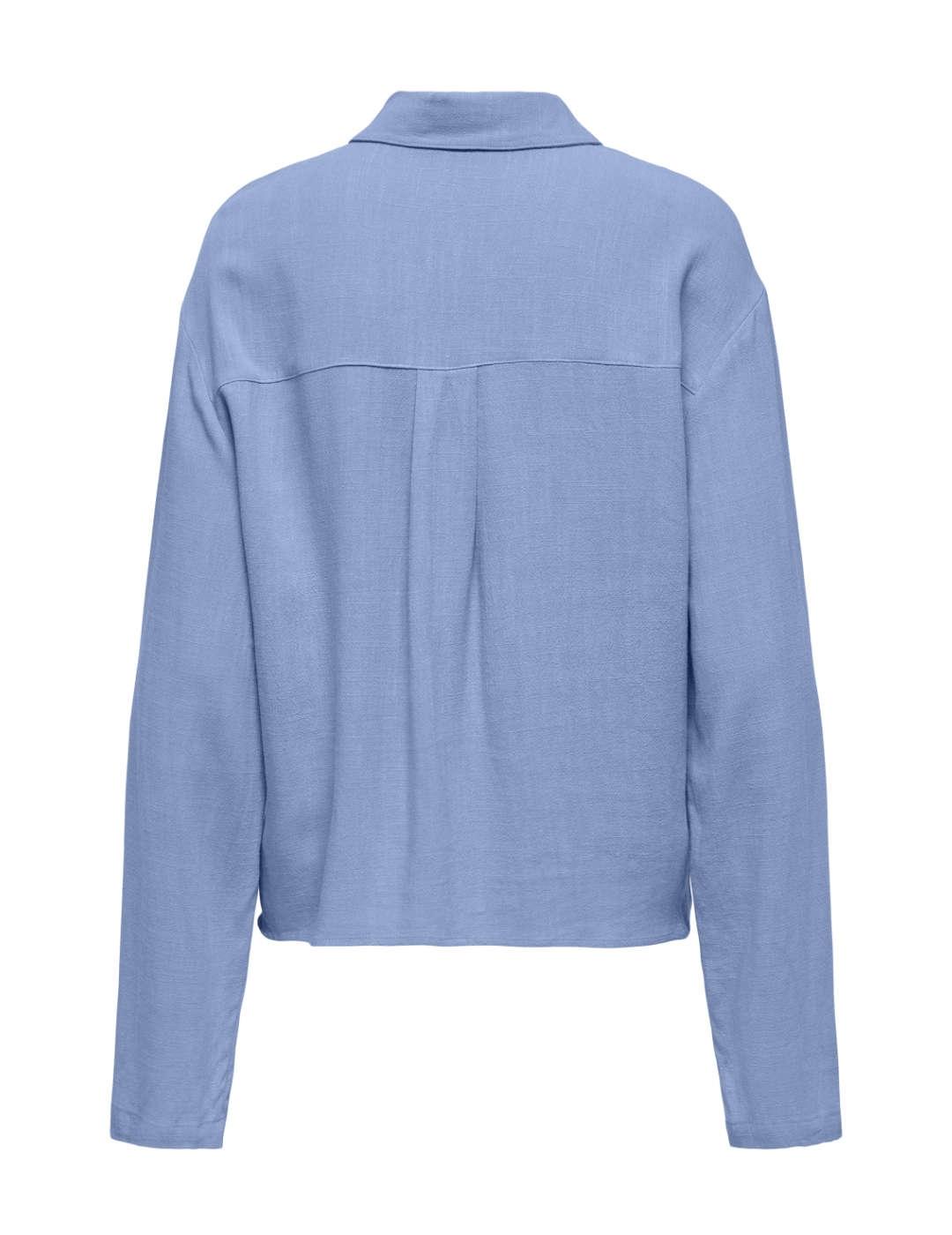 Camisa Only Solvi fluida azul cielo de lino para mujer
